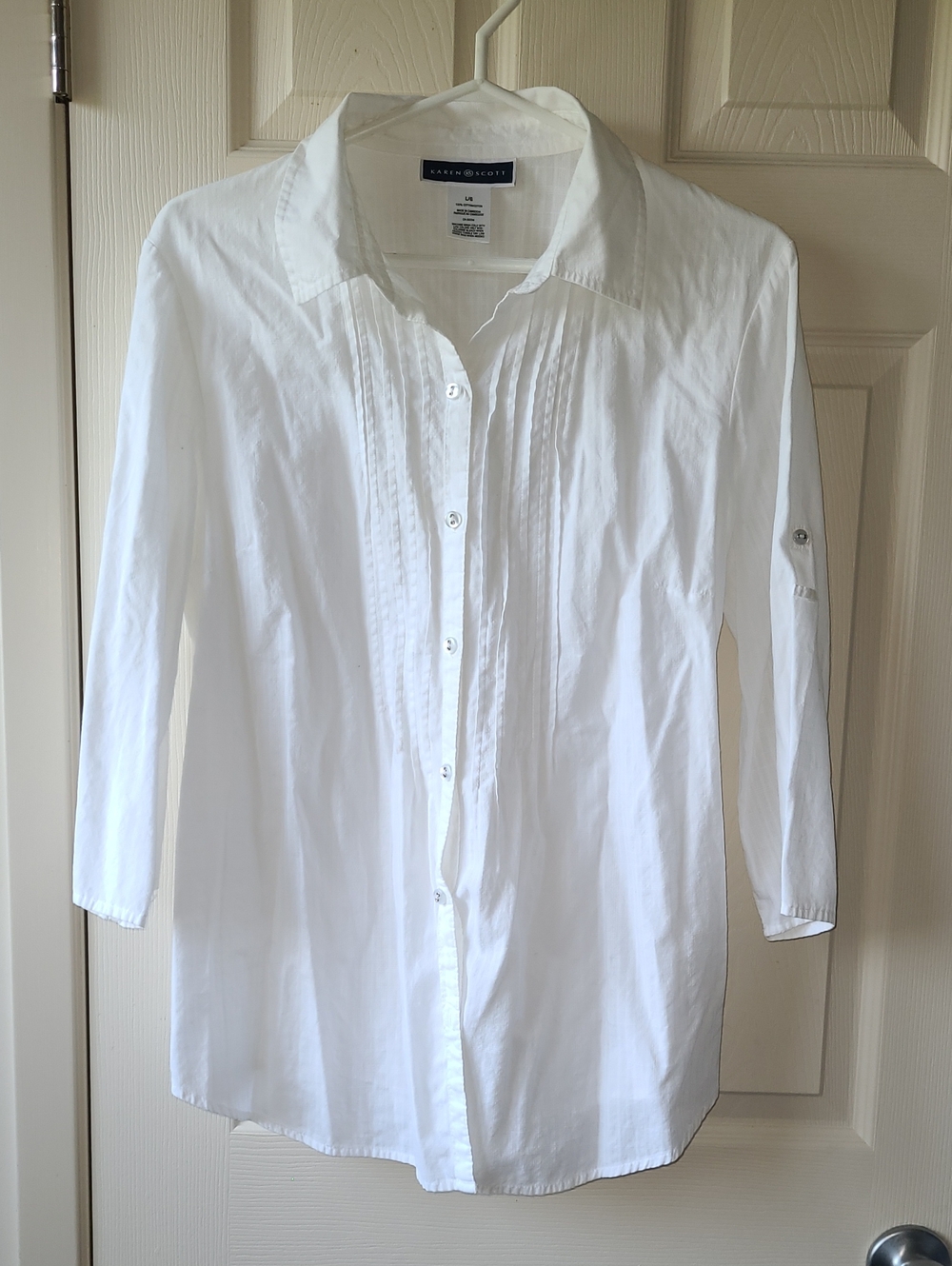 COTTON Karen Scott White Pintuck Button-Front Shirt